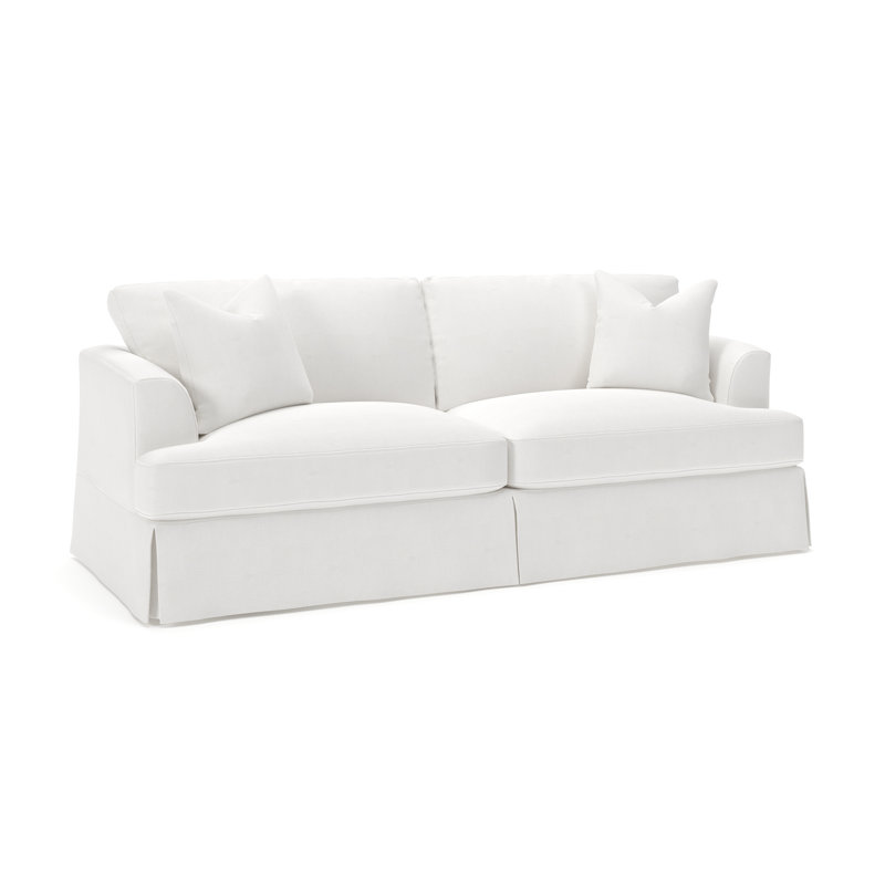 Lucia 92.5'' Slipcovered Sofa, Drusky Moonglow Sustain® Basketweave