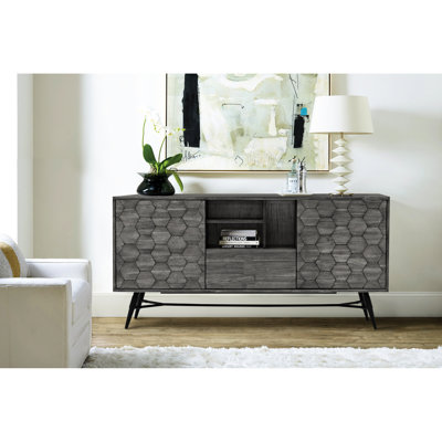 Gray Wood Sideboard, Unique 3d Honeycomb Design, Ideal For Buffet, Office, And Media Unit, Simple Installation Instructions Media, Setup Guide