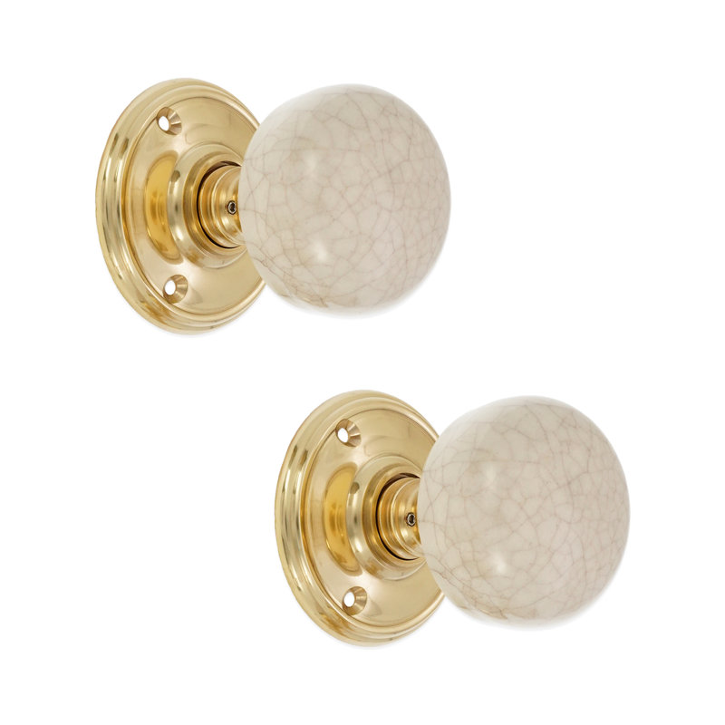 Crackled Porcelain Mortice Door Knob, Polished Brass/White
