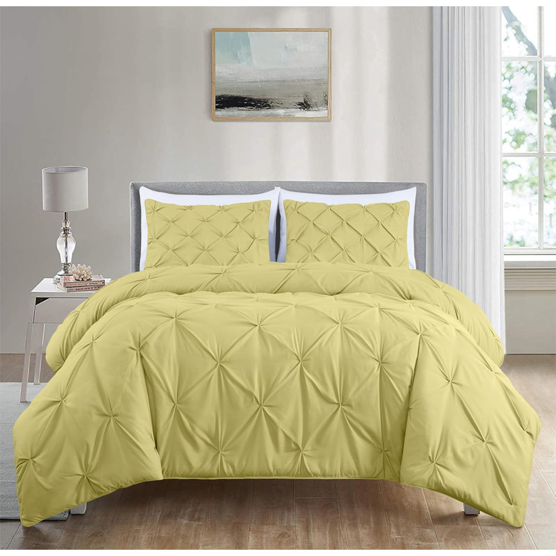 Berlin Pintuck Microfiber 3-Piece Comforter Set, Twin Comforter + 1 Standard Sham, Yellow
