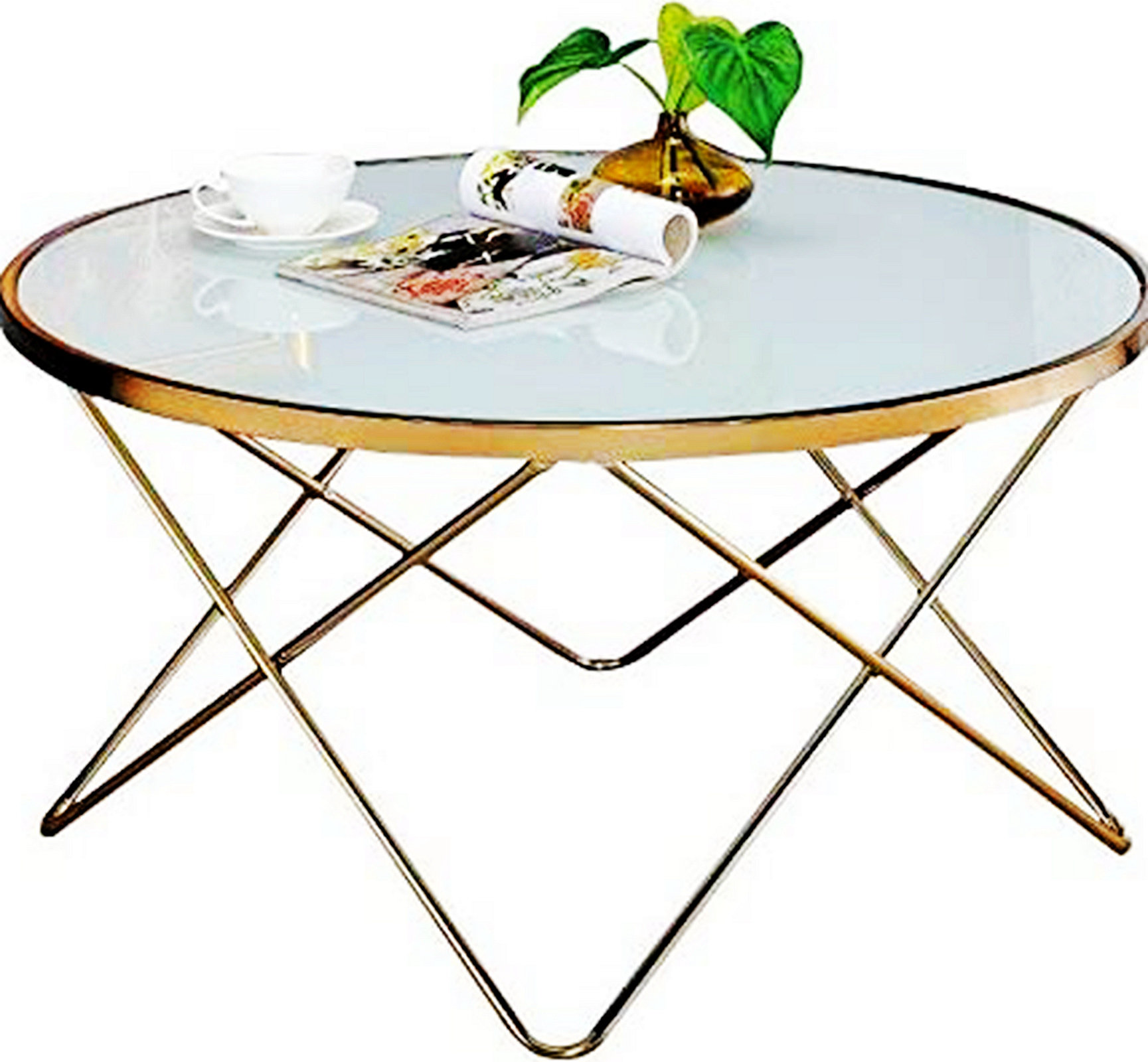 Mercer41 Nork Coffee Table, Glass Round Coffee Table, Living Room Table