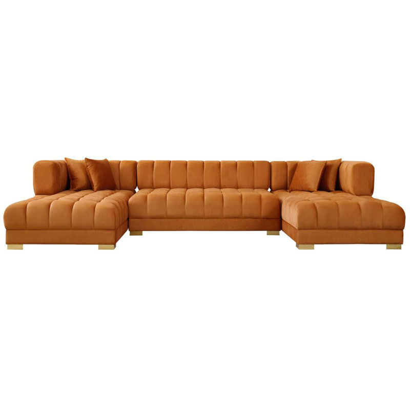 Canapé modulaire en velours Hilger, Velours cognac