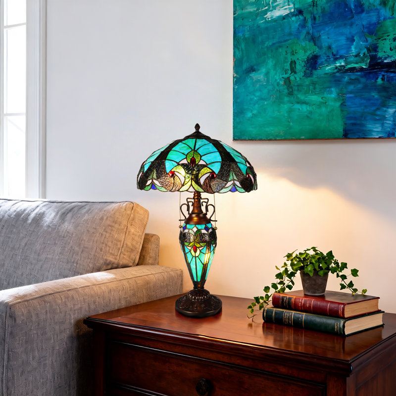 Retro Stained Glass Table Lamp With 3 E26 Warm