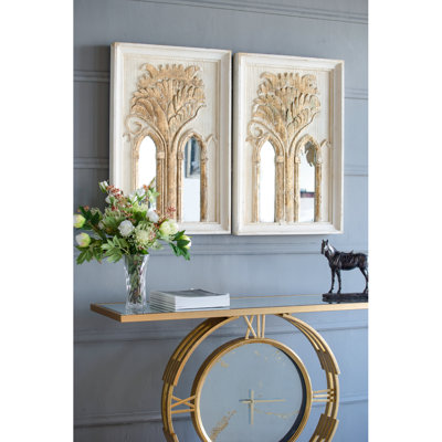 Miroir mural moderne 20,1 x 2 x 29,9 po Mid-Century avec détails feuille d'or, ensemble de 2