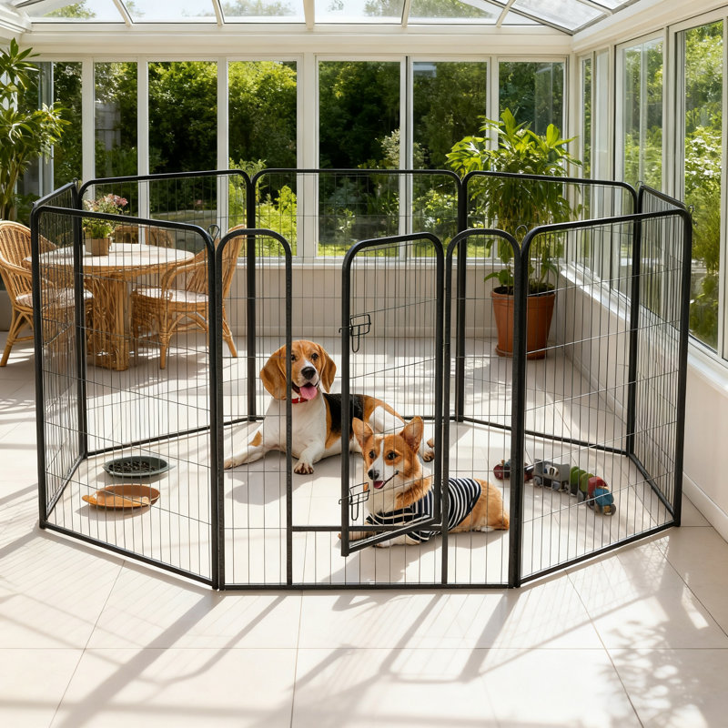 8 panneaux de enclos pour animaux en métal avec porte simple, forme de bricolage, H 39 po, Argent éclatant