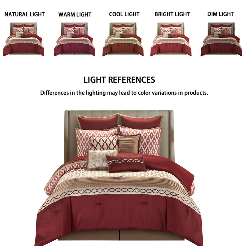 Queen Burgundy and Beige Microfiber 10-Piece Comforter Set