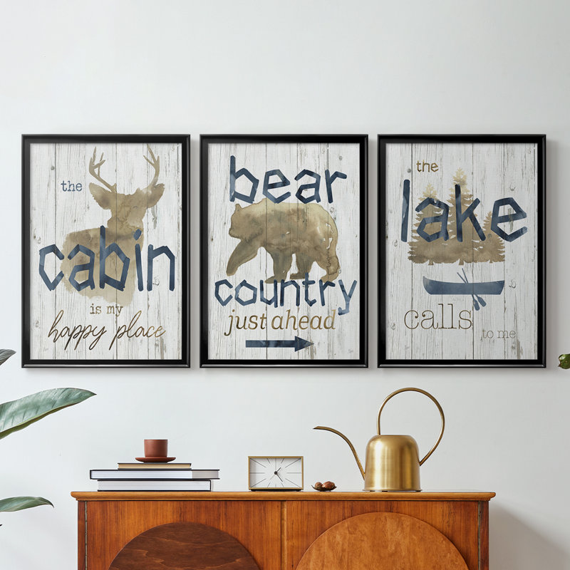 Happy Place Cabin - Toile tendue avec châssis sur mesure - 3 pièces, H 27 po x l 39 po