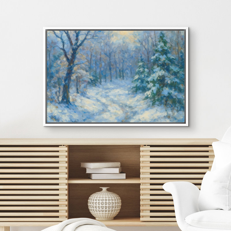«Blue Winter Forest Path», reproduction d'art encadrée sur toile encadrée, H 16 po x l 24 po x P 1,5 po, Blanc