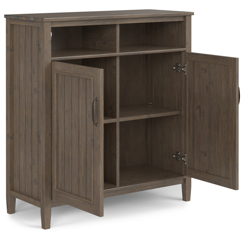 Armoire de rangement moyenne en bois massif à 2 tablettes avec 2 casiers ouverts Lev, 1
