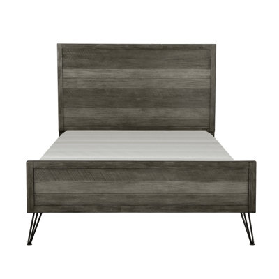 Mobilier de chambre contemporain en bois d'acacia massif avec pieds en métal et lattes à 3 tons gris