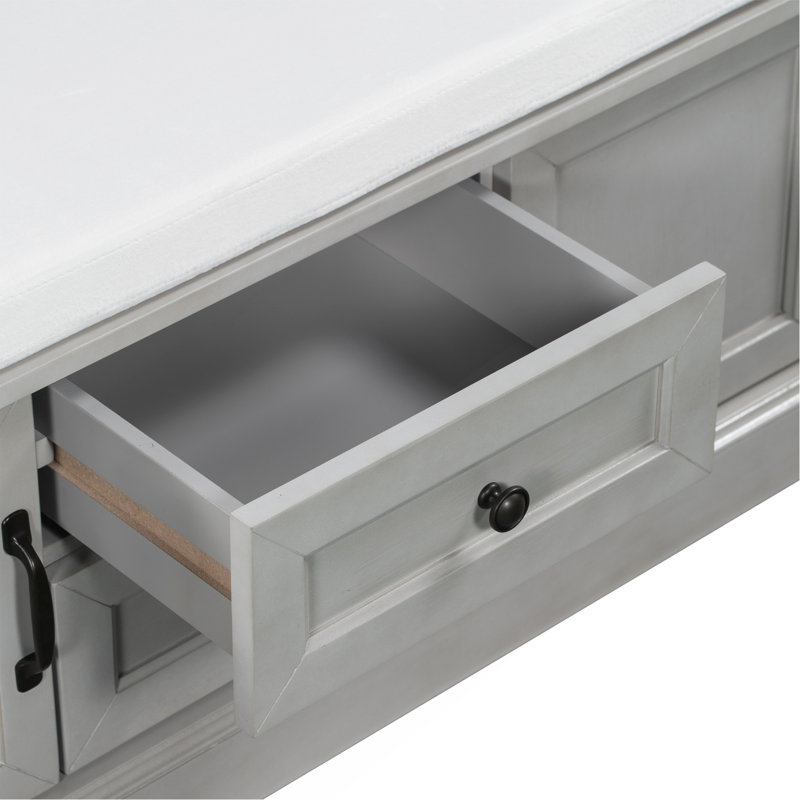 Banc de rangement avec 2 tiroirs et 2 armoires, banc à chaussures avec coussin amovible pour le salon, vestibule (gris délavé)