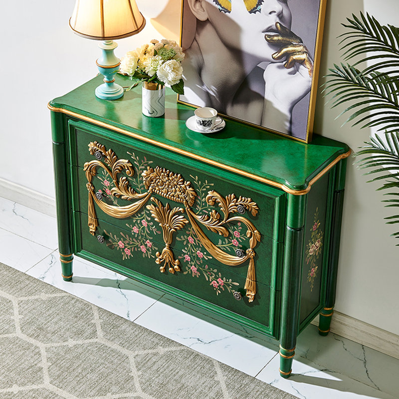 Hand-Painted Emerald Green 3-Drawer Accent Chest