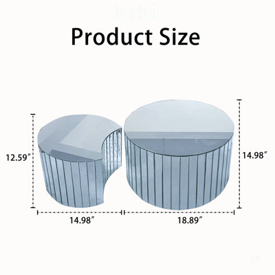 Table basse ronde à miroir avec plateau coulissant et rangement caché, extensible pour l'élégance du salon