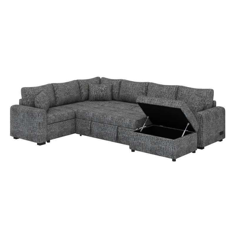 Canapé-lit modulaire modulaire avec lit escamotable, canapé d'angle convertible en forme de L avec repose-pieds, station de charge