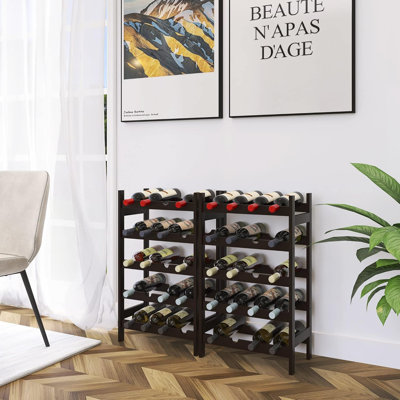 5-tier bamboo wine rack for 20 bottles - free standing storage shelves for kitchen, pantry, cellar or bar - sturdy & space-saving design with tilted bottle placement