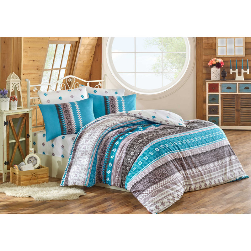 Ensemble de housse de couette 100% coton De Soto, Housse de couette 63 "x 87" + 2 pièces supplémen, Bleu / blanc / noir