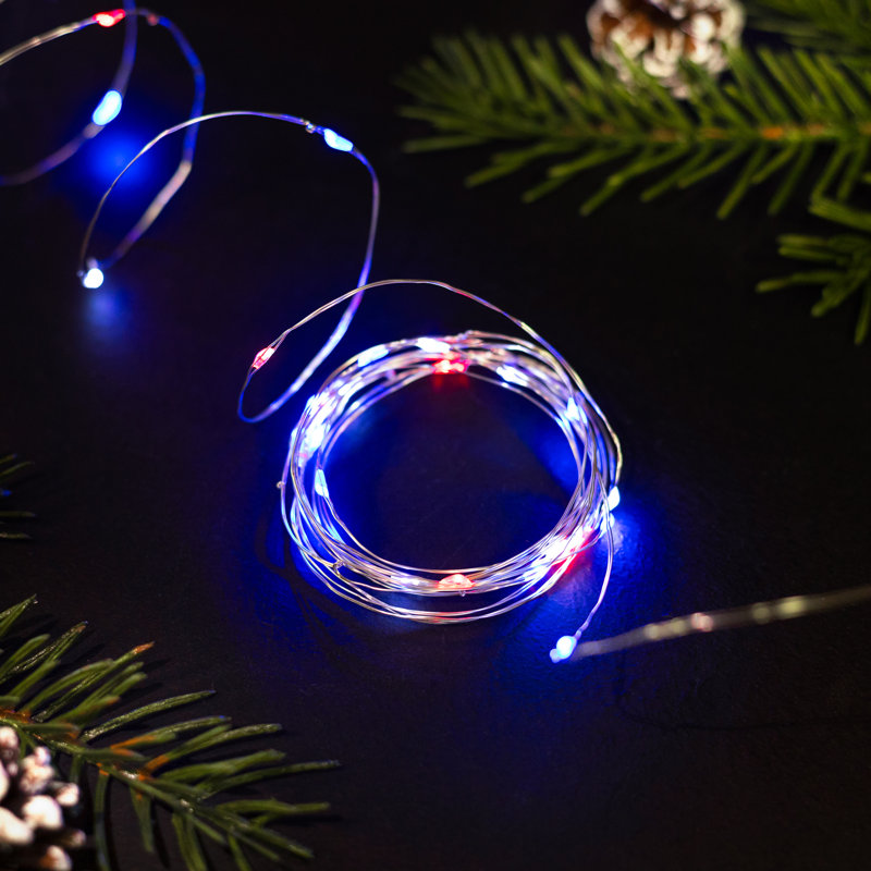 Patriotic LED Micro Fairy Lights - 17' - Red White And Blue - Copper Wire - 50Ct
