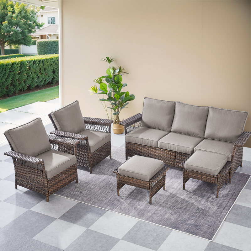 Anferney Anferney 7 - Person Outdoor Sofa Seating Group with Cushions and Ottomans, Gray