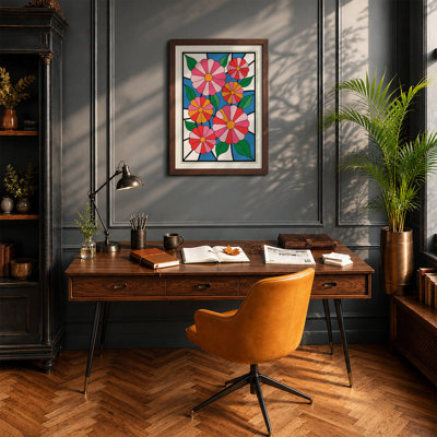 Stained Glass Flowers Botanical - Framed Print