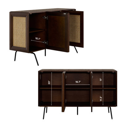 NTC MOSSIC Sideboard 3 Doors Natural Rattan Storage Cabinet, Buffet with Metal Legs, Boho Accent Cabinet for Living Room, Dining Room, and Entryway, Effortless Assembly
