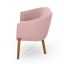 En rosé, design Mid-Century moderne, surpiqué en canal, rosé aux pieds bruns, support en bois d'hévéa