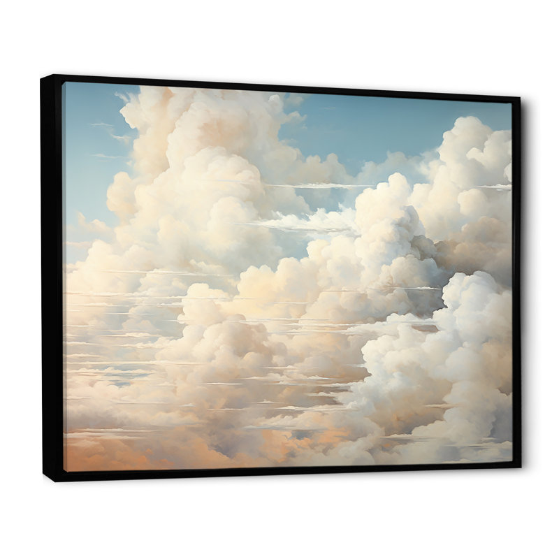 «Beige Minimalisme Clouds II», reproduction sur toile, H 12 po x l 20 po x P 1 po, Cadre flottant noir