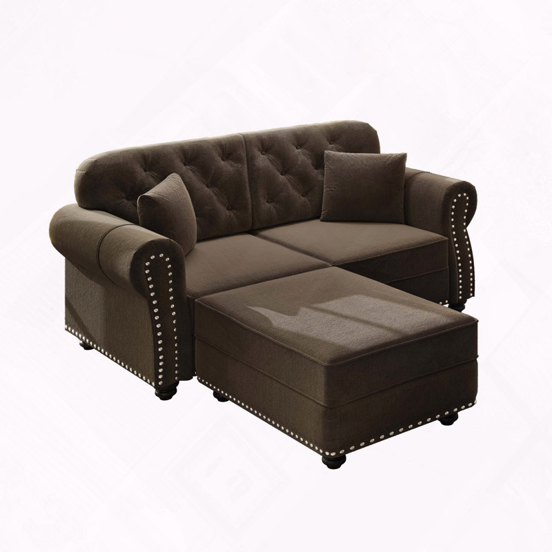 Velours Chesterfield canapé garniture cloutée capitonnée, Brun