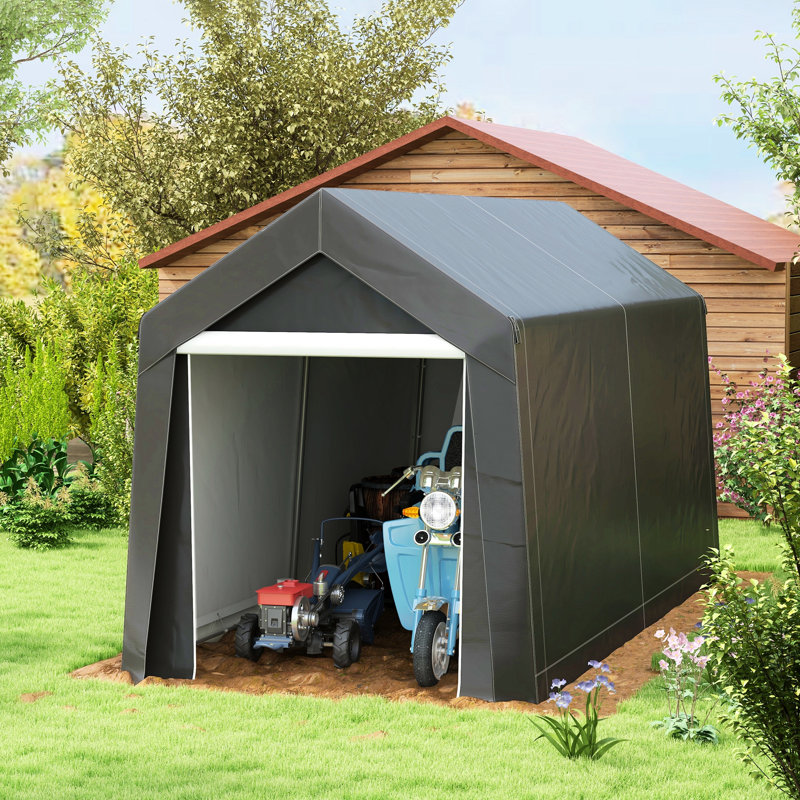 Garden Storage Shelter Shed - 7' X 12', Heavy Duty Waterproof With Ventilation Window And Large Door For Bike, Motorcycle, Tools, Gray Portable