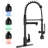 Commercial Stainless Steel Single Handle Kitchen Spring Sink Faucet with LED Pull Down Sprayer & Deck Plate