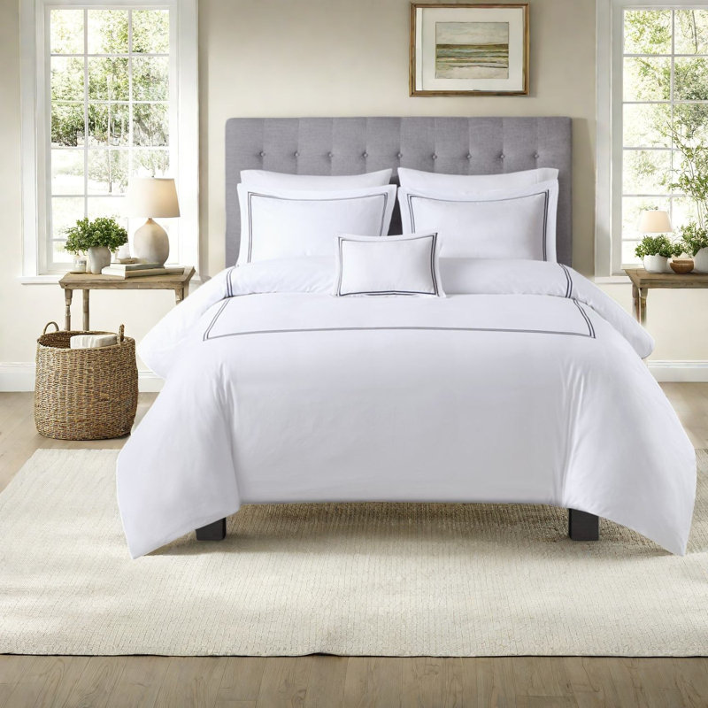 Luxury Cotton Sateen Bedding Set, Embroidered Hotel Style, Home Comfort
