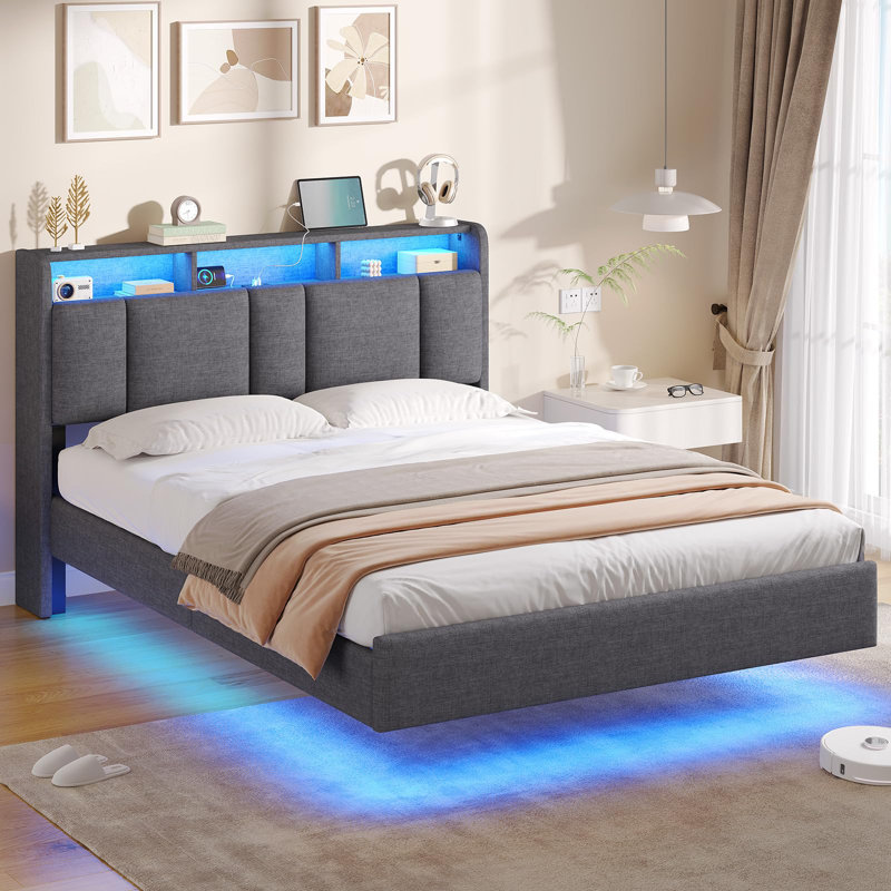 Upholstered Bed, Dark Grey, Double (4'6)