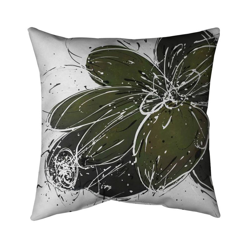 Green flower with splash outline - 16"x16" Throw pillow cover - Poly twill - Print on demand