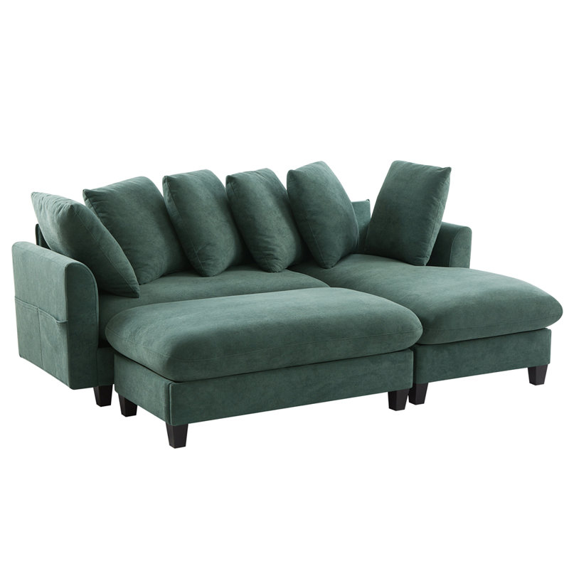Canapé modulaire rembourré en L avec grand repose-pieds mobile avec rangement et six coussins décoratifs pour le confort du salon