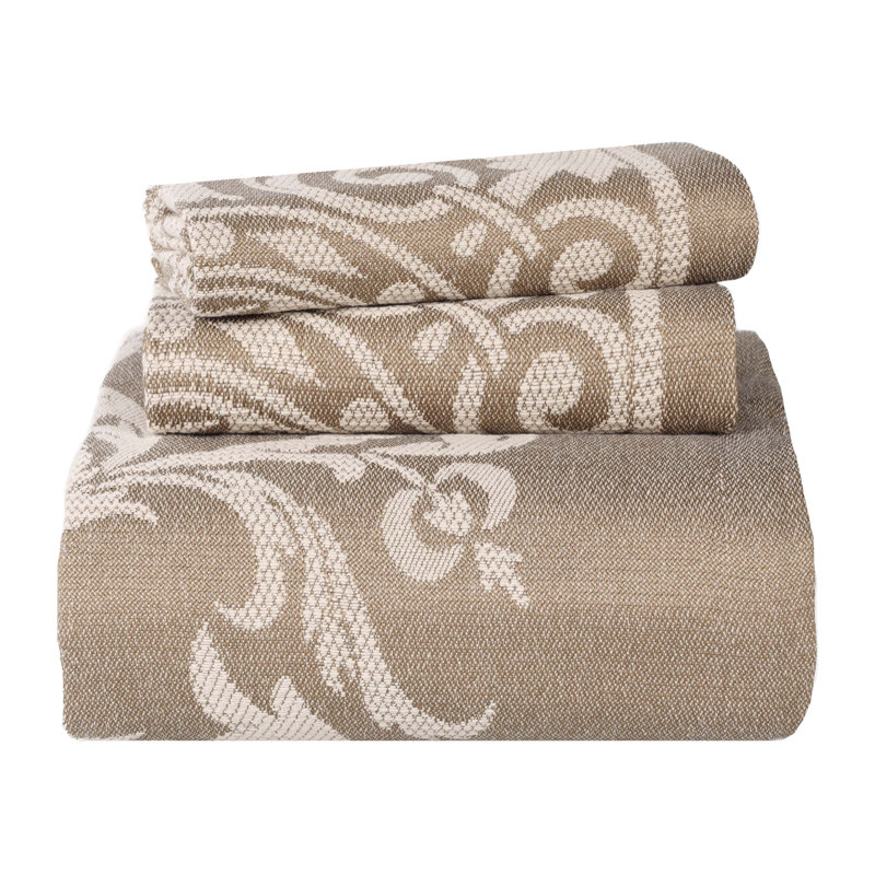 Ensemble de couvre-lit / couvre-lit à motif médaillon traditionnel en mélange de coton tissé léger Rio, Taupe