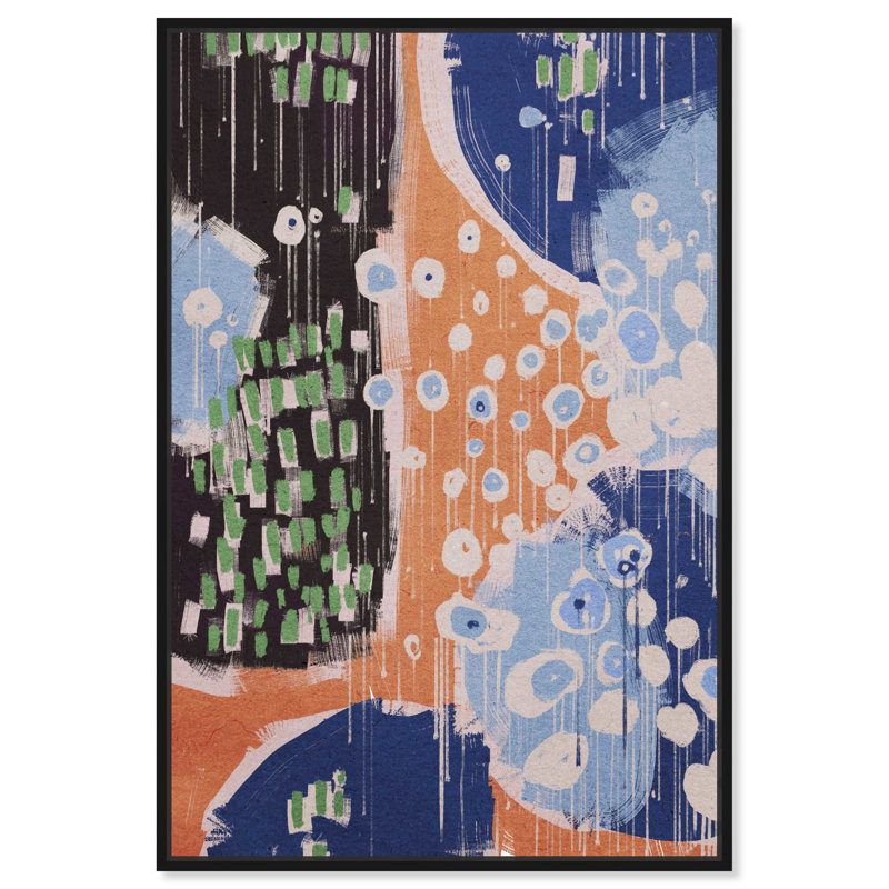 «Rains Colors Retro Modern Abstract Wall Art» par Art Remedy, Cadre noir, H 16 po x l 11 po