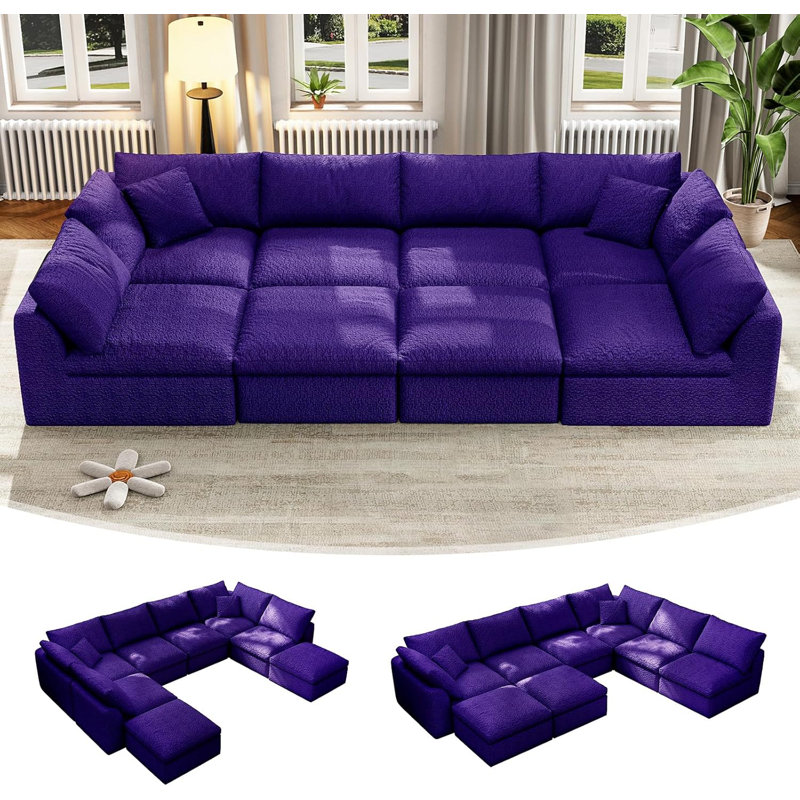 Canapé modulaire modulaire, canapé modulaire Cloud avec siège profond, canapé rembourré sans os pour la chambre à coucher du salon (mauve, 6 places + 2 repose-pieds)