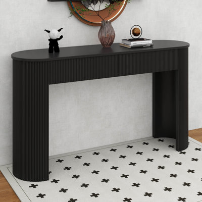 Modern Console Table With Fluted Design, Oval Top And 2 Drawers