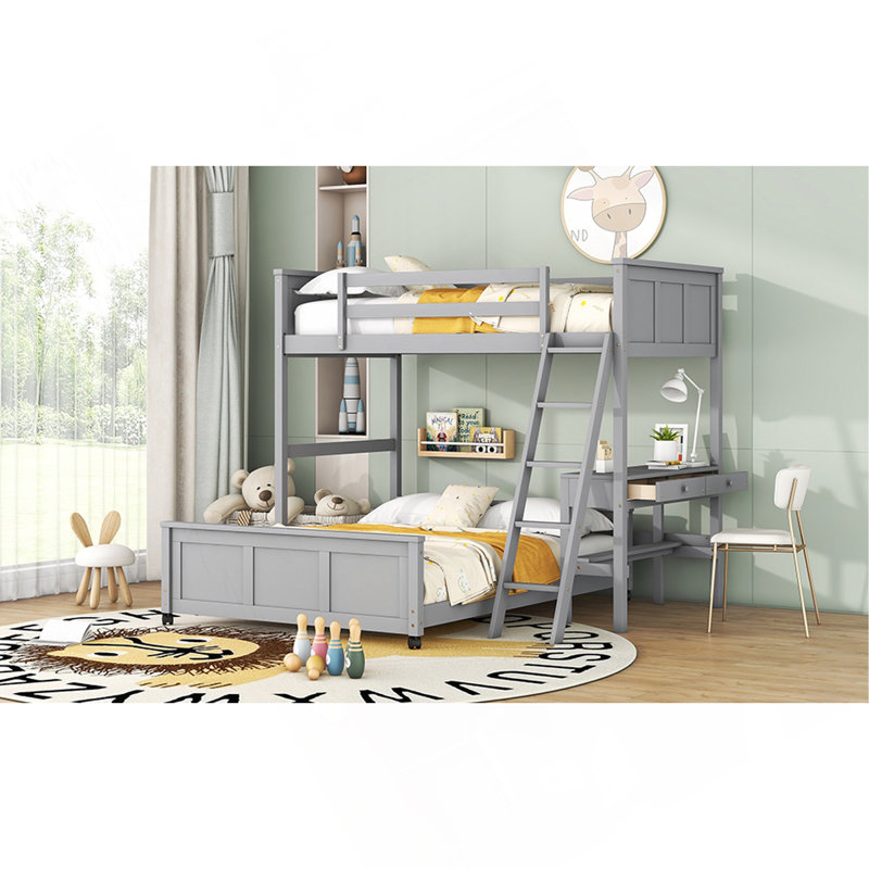 Lit simple superposé au dessus d'un lit double avec bureau, Grey