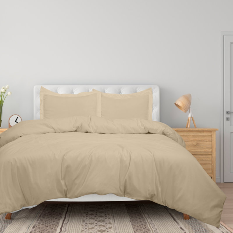 Ensemble de housse de couette en microfibre , Housse de couette pour très grand lit et 2 taies, Ivoire