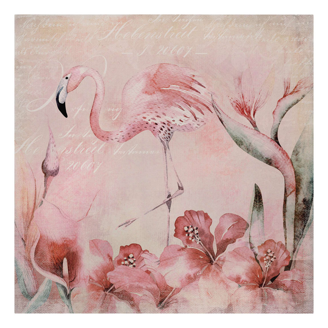 Leinwandbild Shabby Elegance Collage - Flamingo