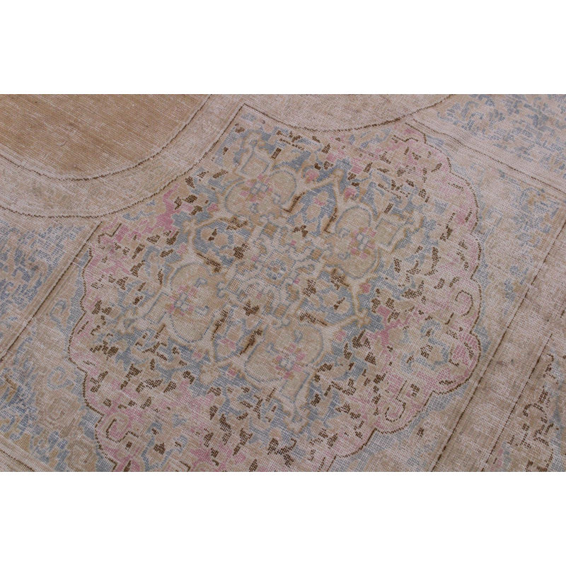 Tapis beige / brun / bleu en laine noué à la main de style oriental Conkle