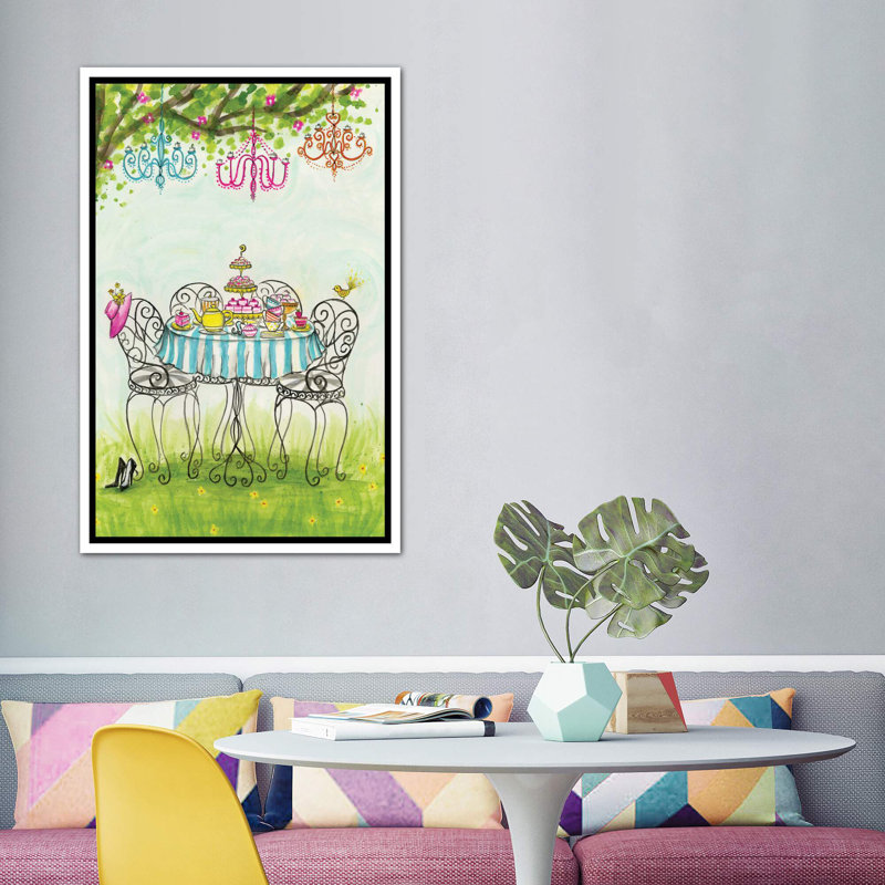 Art de jardin tea party, H 60 po x l 40po x P 1,5 po, Toile blanche encadrée