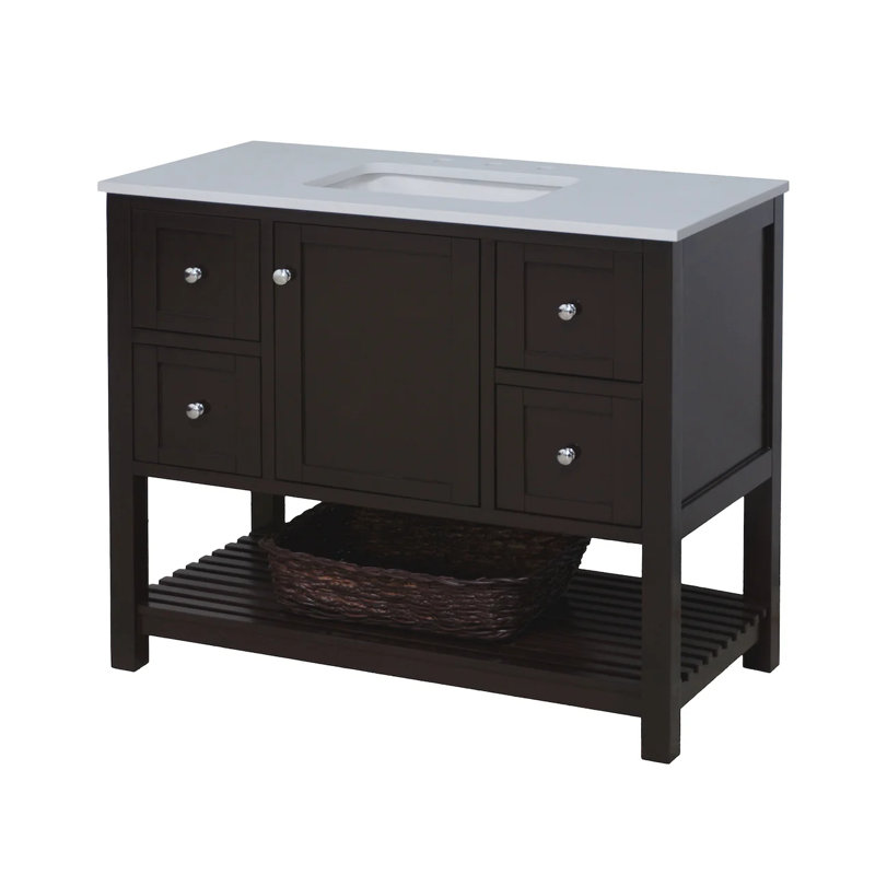 Binne 42" Single Bathroom Vanity Set, Chocolate, Engineered White