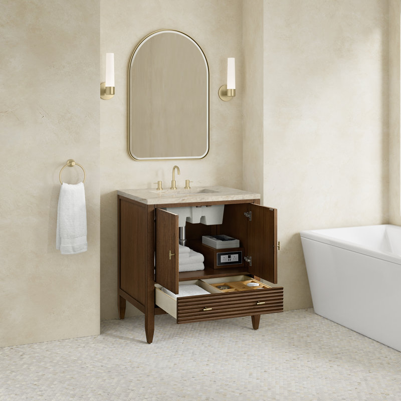 Myrrin 30" W Single Vanity, Tajnar Eclos, Mid-Century Walnut, 8" Widespread