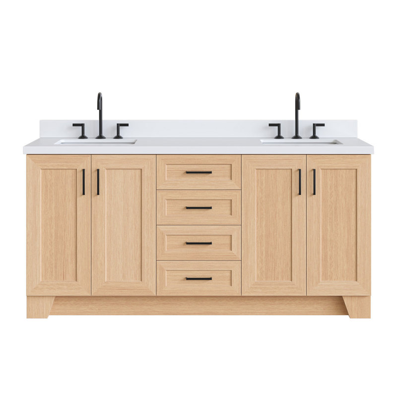 73 IN.  Single Bathroom Vanity, Rectangular, Natural Oak, White Quartz