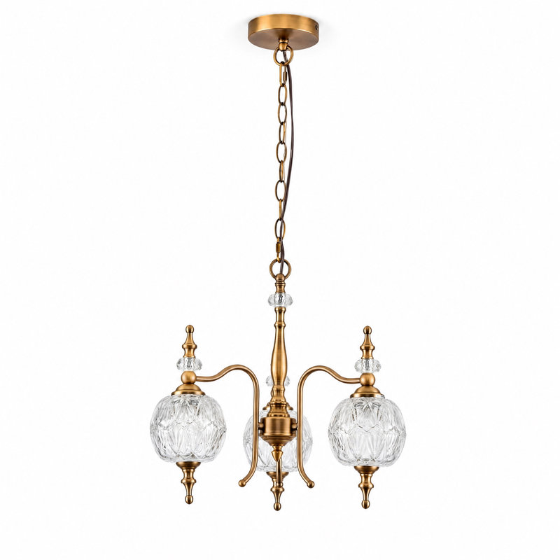Luminaire suspendu vintage 3 lumières, Clair, Laiton antique
