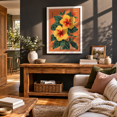 Hibiscus in Gold Botanical - Framed Print