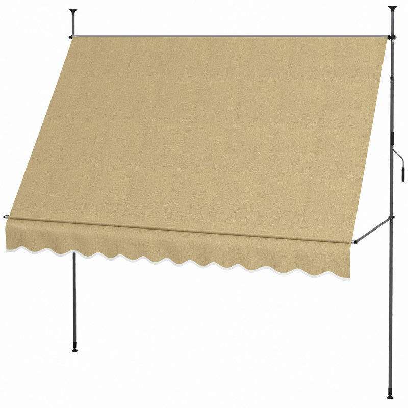 Manual Retractable Awning, 118" Non-Screw Freestanding Patio Sun Shade Shelter With Support Pole Stand And UV Resistant Fabric, For Window, Door, Porch, Deck,Sunshade Conapy