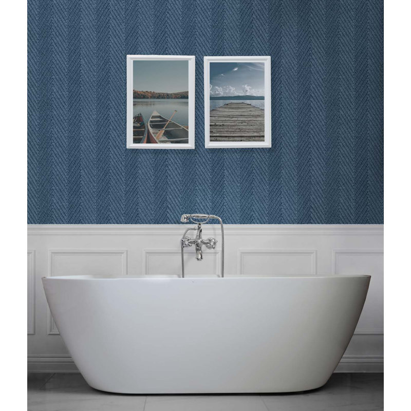 Tedlar Striped Vinyl Matte Wallpaper Roll, Navy Breeze