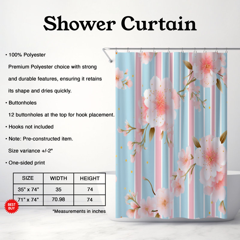 Cherry paire - rideau de douche 64 de qualité supérieure, H 74 po x l 71 po